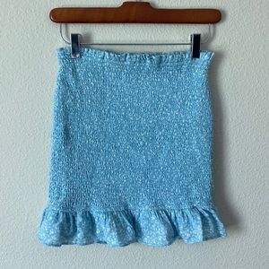 Abercrombie Women’s White and Blue Floral Print Smocked Ruffle Mini Skirt XS